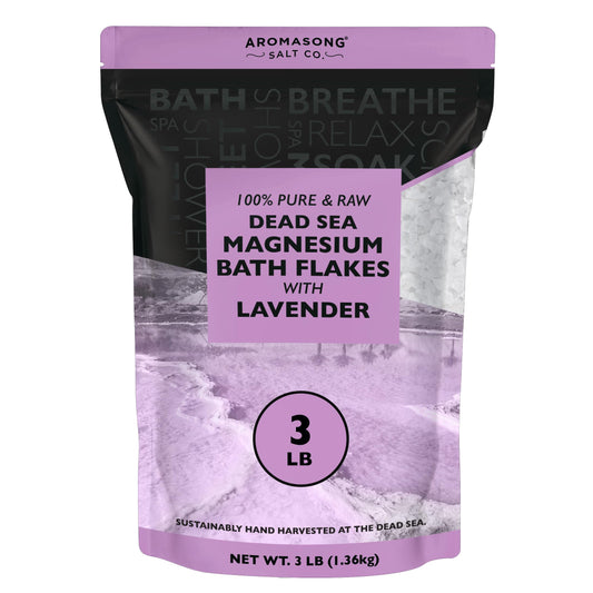 Aromasong RAW Magnesium Bath Flakes with 100% Natural Lavender, 3 LB Muscle Relaxing Organic Salts Mg Chloride, Mineral Soak. (Packaging May Vary) Beauty & Personal Care Aromasong