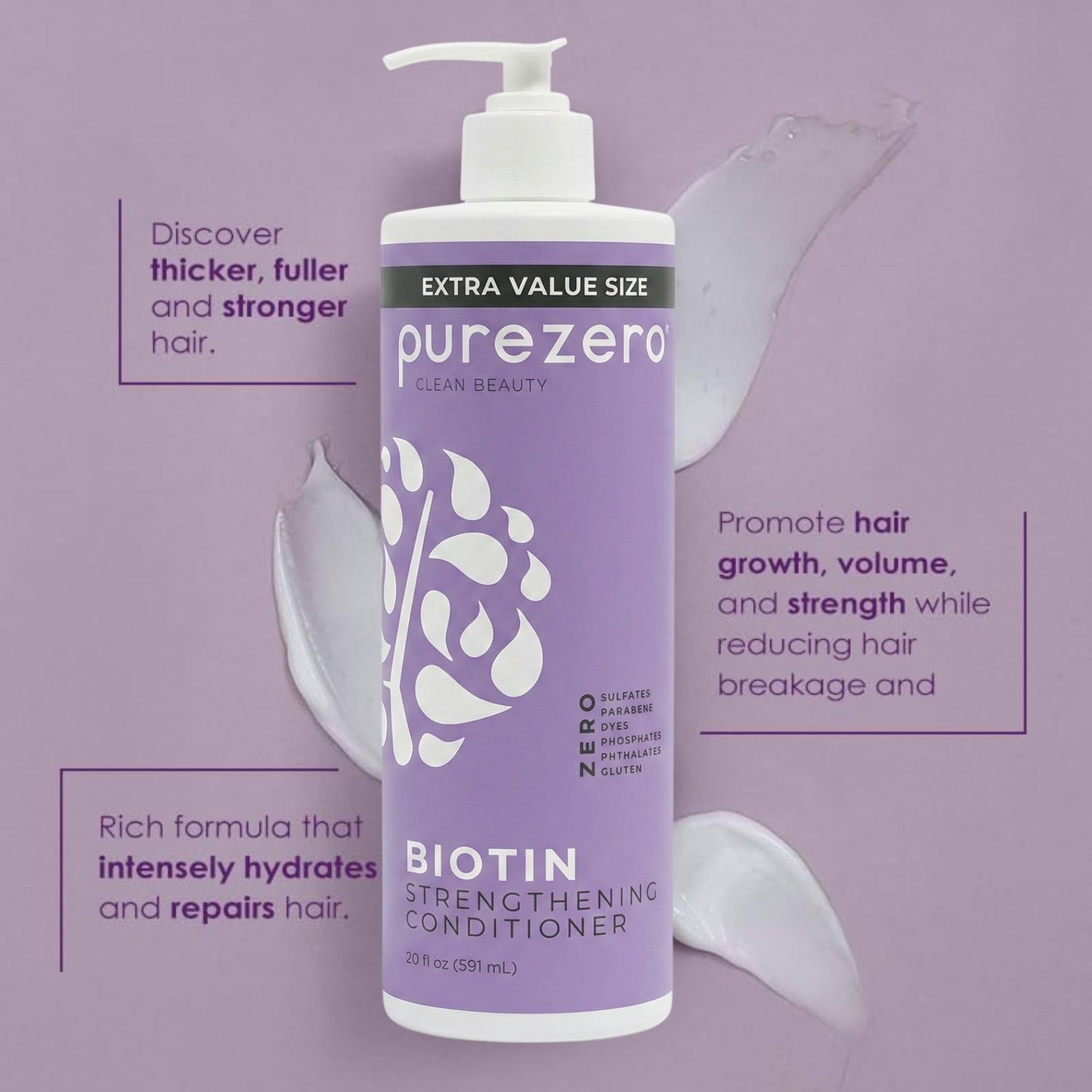 Purezero Biotin Shampoo & Conditioner Set - Anti Thinning Formula - Volumizing, Thicker, Fuller Hair - Zero Sulfates, Parabens, Dyes, Gluten - 100% Beauty & Personal Care Purezero