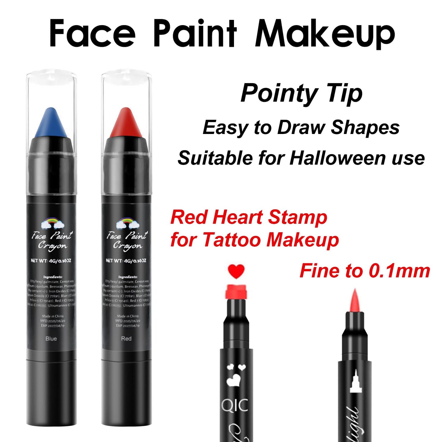 Face Paint Kit for Halloween Harley Quinn Cosplay Party Makeup for Women Girls, Red & Blue Face Body Painting Cream Blendable Sticks Red Liquid Beauty & Personal Care obullights