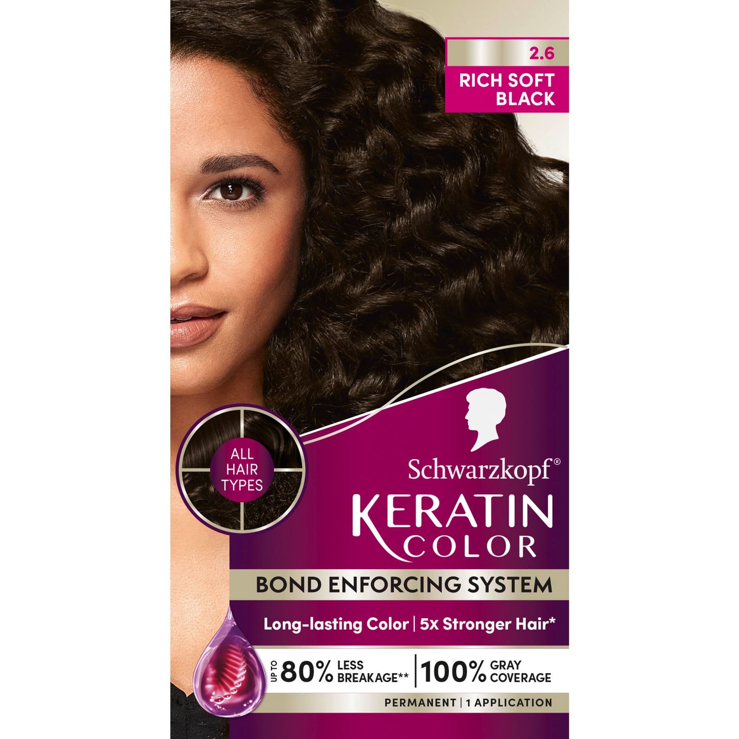 Schwarzkopf Keratin Permanent Hair Dye Cream, 2.6 Rich Soft Black, Professional Quality Color for Up to 100% Gray Coverage, Bond Enforcing System Beauty & Personal Care Schwarzkopf