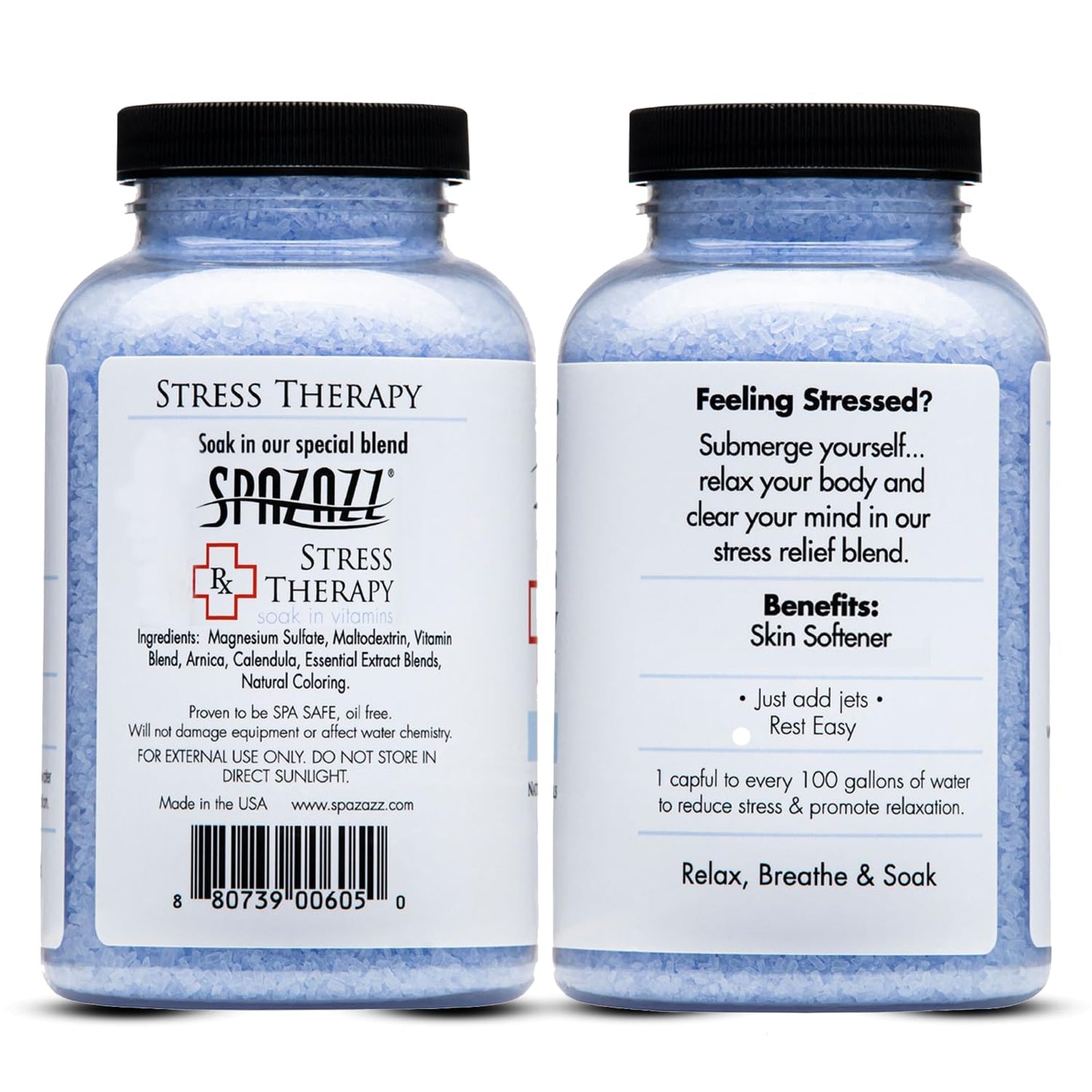 Spazazz Rx Stress Therapy Natural Spa & Bath Salt Aromatherapy Crystals- 2 Pack 19oz De-Stress - Calming & Relaxing Natural Aroma & Magnesium Mineral Beauty and Personal Care Spazazz