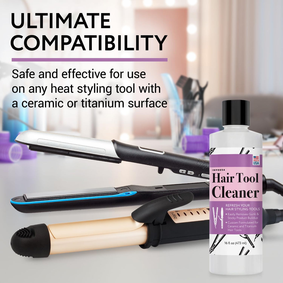 16oz. Iron Cleaner Solution - Keep Styling Tools Working Effectively with Hot Iron Cleaner - Made in USA for Curling & Flat Irons - Cosmetology