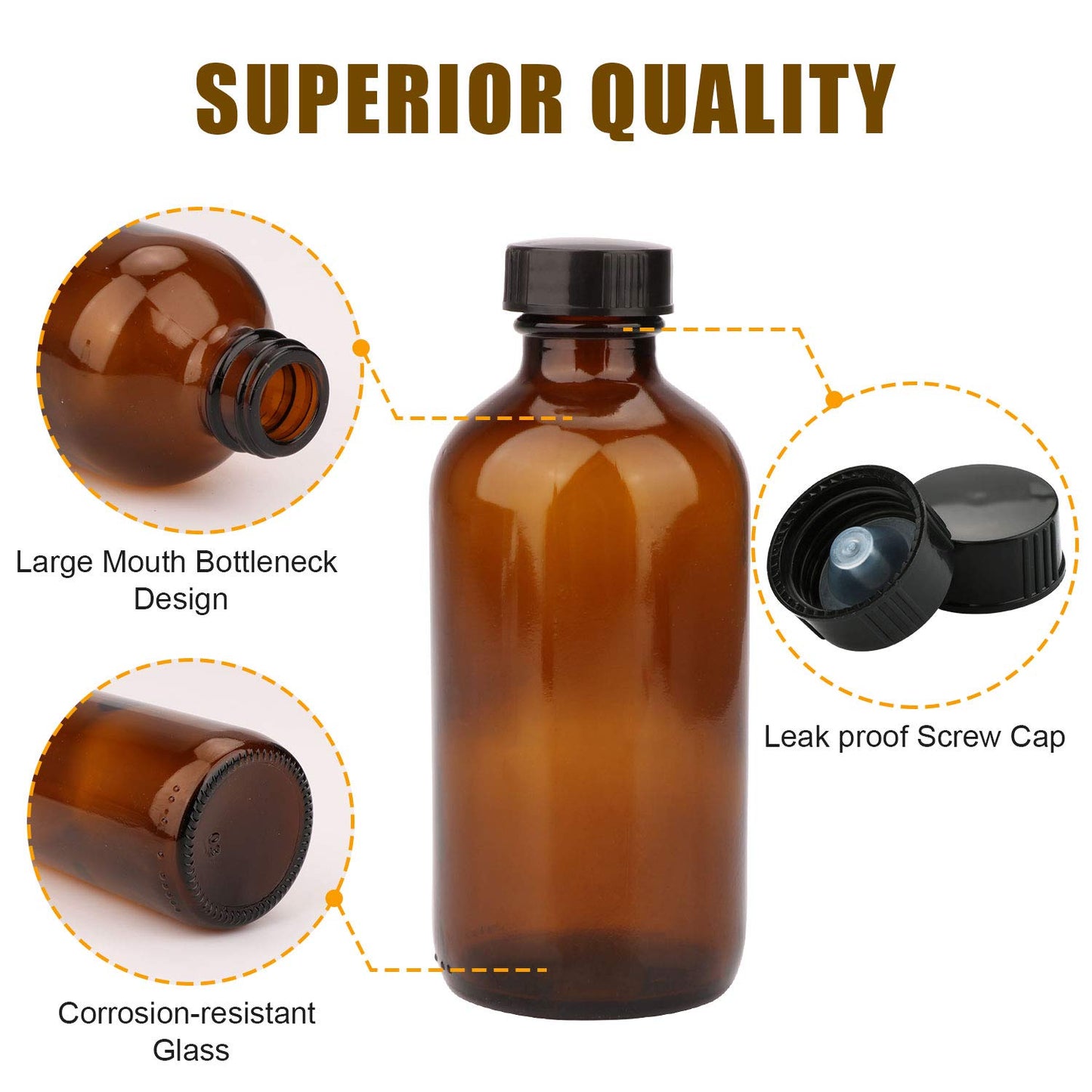 COMUDOT 8oz Durable Glass Bottle, Reusable Glass Bottles with Airtight Lid for Shampoo, Conditioner, Essential Oils, Set of 20 (Brown) Beauty & Personal Care COMUDOT