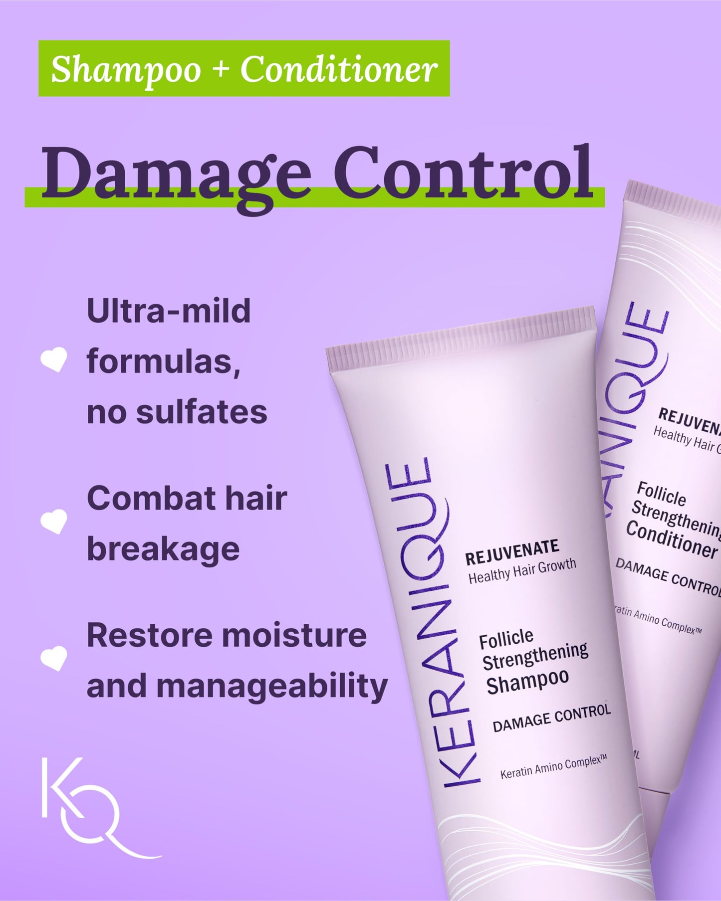 Keranique Damage Control Set for Thinning Hair - Shampoo & Conditioner for Damaged Hair, Follicle Booster Serum, Lift & Repair Spray - Keratin Beauty & Personal Care Keranique