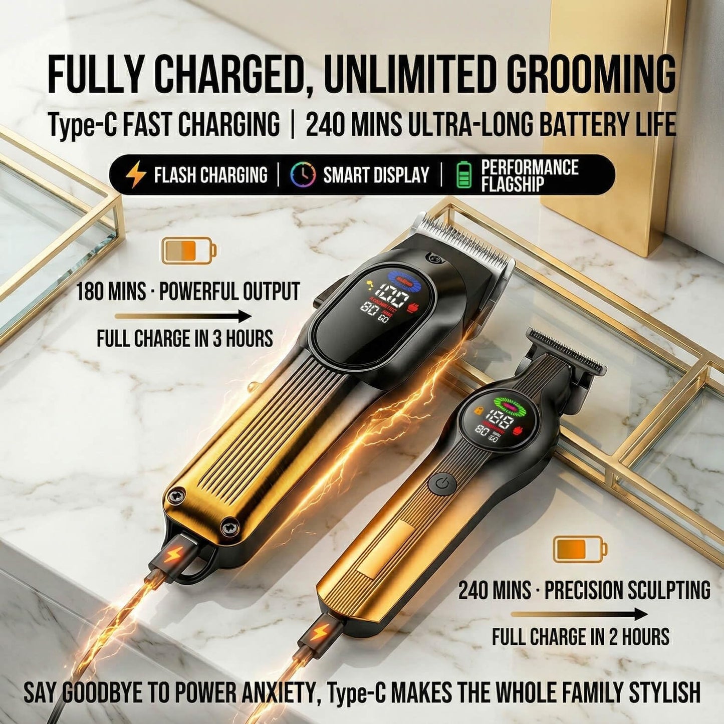 Cordless Hair Clippers and T-Blade Trimmer Set, Professional Cutting Kit for Men with LED Display, Rechargeable Barber Grooming for & Beard(Gold) Beauty and Personal Care QDKVTNDJZ