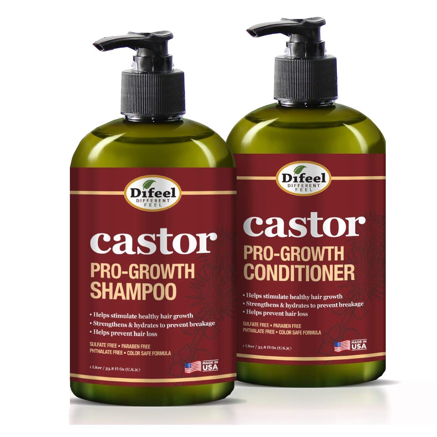 Difeel 3-PC Castor Pro-Growth Hair Growth: Cleansing & Treatment Set - Includes 12 oz Shampoo, 12oz Conditioner, & 2.5oz Root Stimulator Beauty & Personal Care Difeel