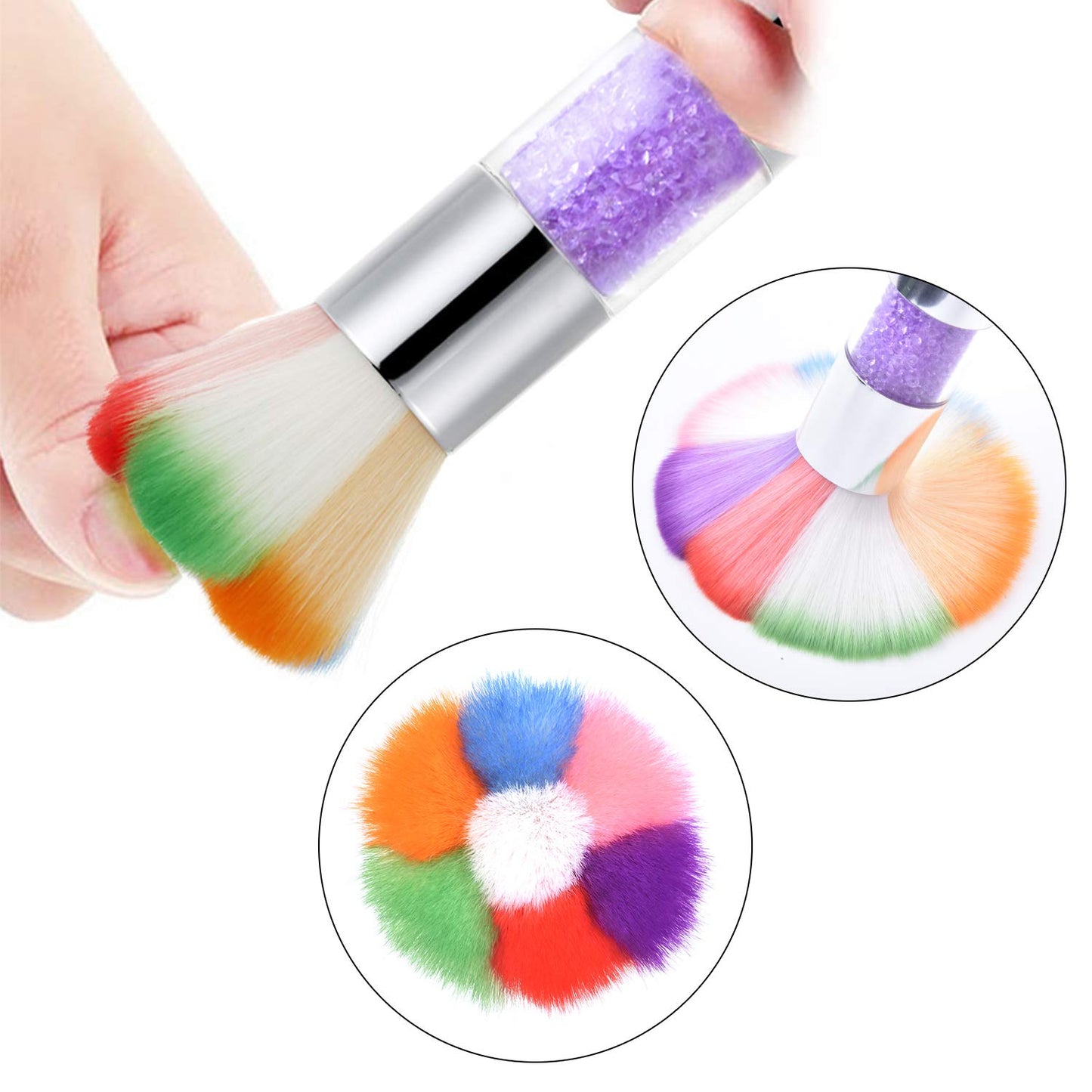 LEQ 2Pcs Colorful Nail Art Dust Brush Remover Cleaner for Acrylic & UV Gel Nails with Shiny Rhinestone Handle Beauty & Personal Care LEQ