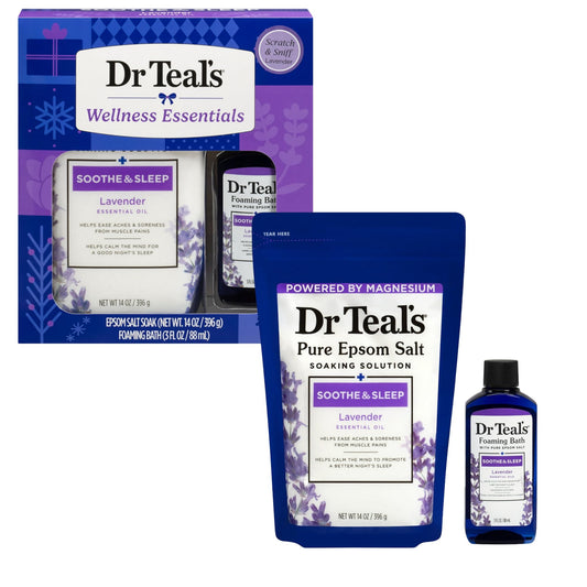 Dr Teal's Holiday Limited Edition Bath Gift Set - Epsom Salt Soak and Foaming Liquid, 14 oz Salt, 3 fl oz Bath (Lavender) Beauty and Personal Care Dr Teal's