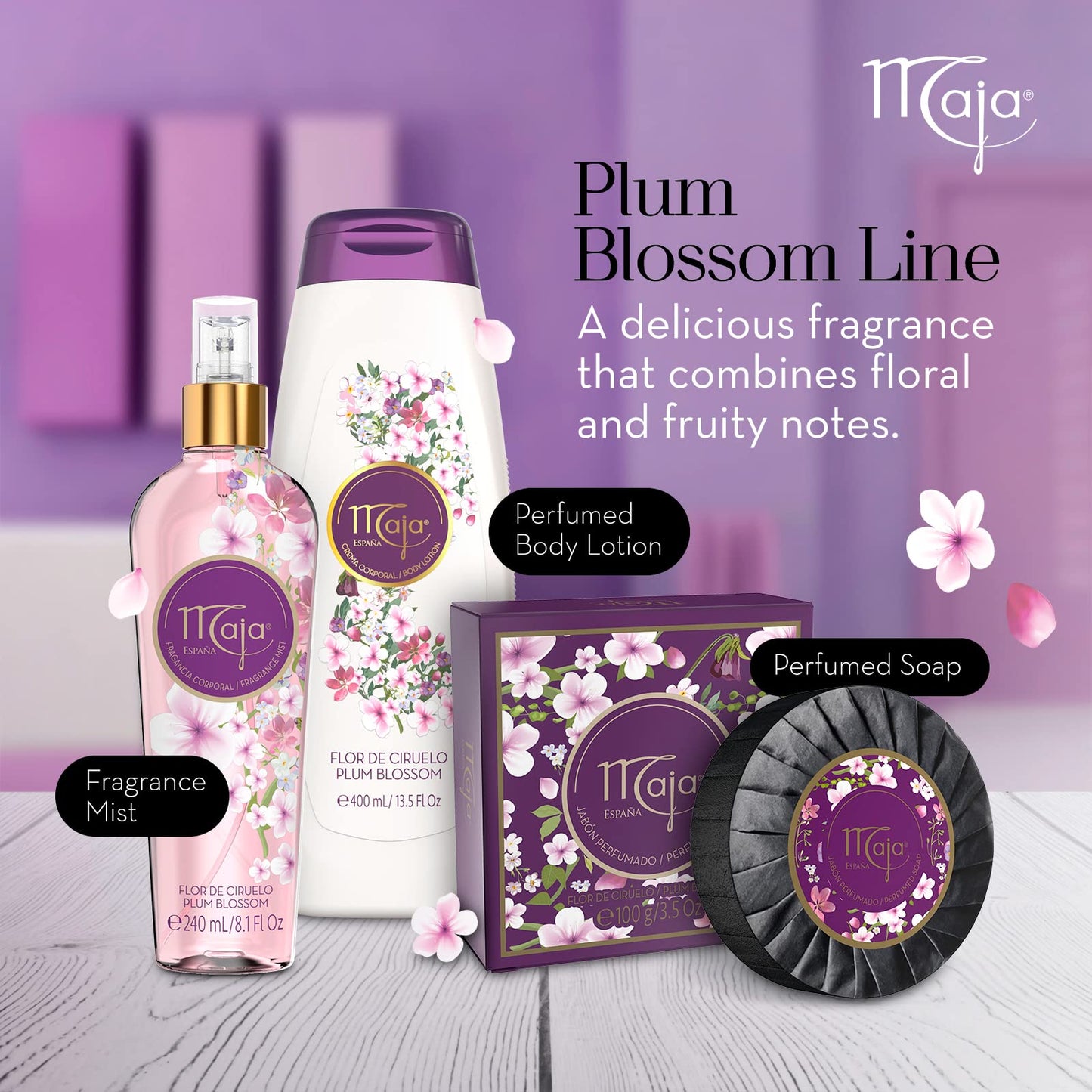 Maja Plum Blossom Perfumed Body Mist with Floral and Fruity notes to refresh yourself any time, Transparent Purple, 8.1 Fl Oz, Spray Bottle Beauty & Personal Care Maja