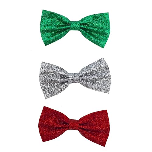 LUX ACCESSORIES Christmas Xmas Red Green Silver Glitter Bow Hair Clips (3pc) Beauty & Personal Care LUX ACCESSORIES