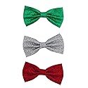 LUX ACCESSORIES Christmas Xmas Red Green Silver Glitter Bow Hair Clips (3pc) Beauty & Personal Care LUX ACCESSORIES
