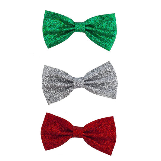 LUX ACCESSORIES Christmas Xmas Red Green Silver Glitter Bow Hair Clips (3pc) Beauty & Personal Care LUX ACCESSORIES