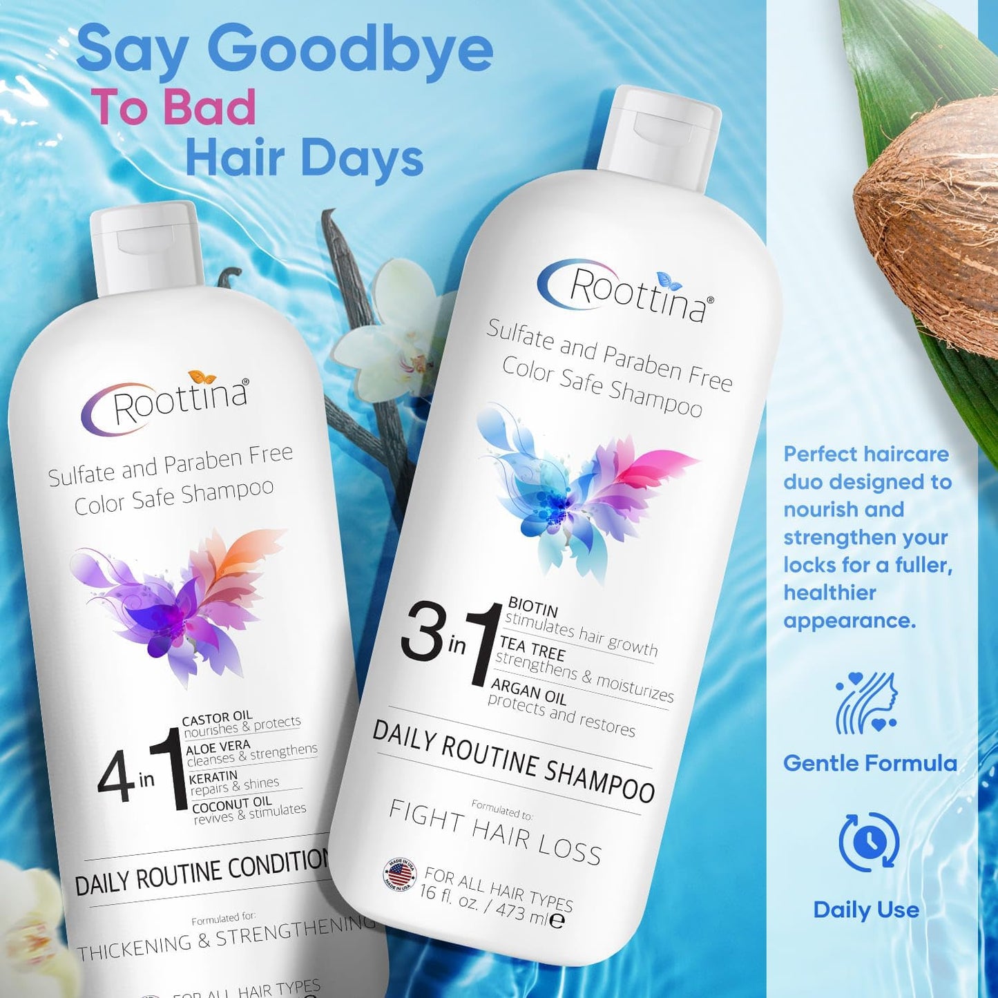 Hair Thickening Shampoo and Conditioner Set for Thinning Hair and Hair Loss Concerns - Volumizing Formula With Biotin & DHT Blockers, Sulfate-Free Beauty & Personal Care Roottina