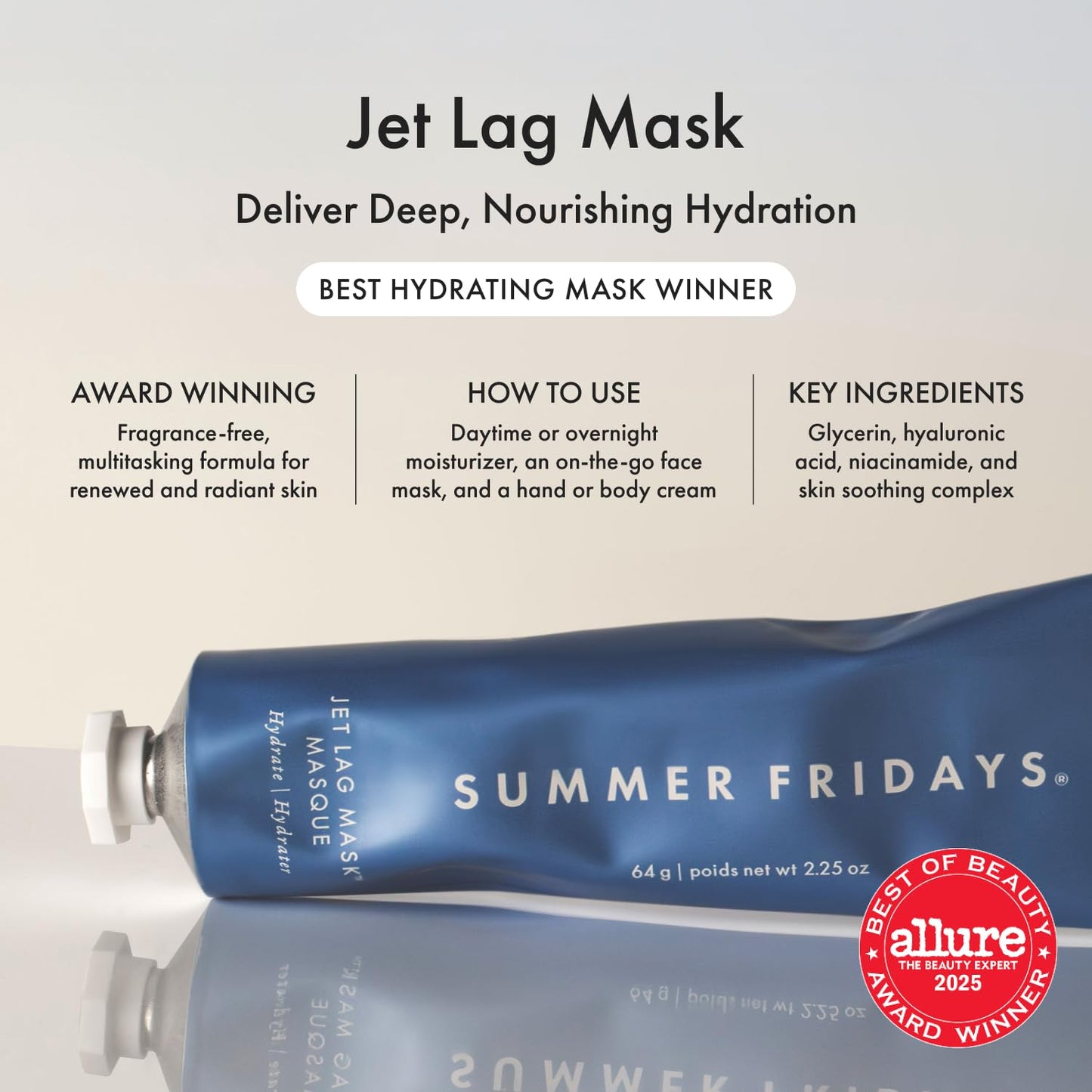 Summer Fridays Jet Lag Mask - Hydrating Face Moisturizer + Mask - Enriched with Hyaluronic Acid, Niacinamide, Glycerin + Antioxidants Helps Nourish Beauty & Personal Care Summer Fridays