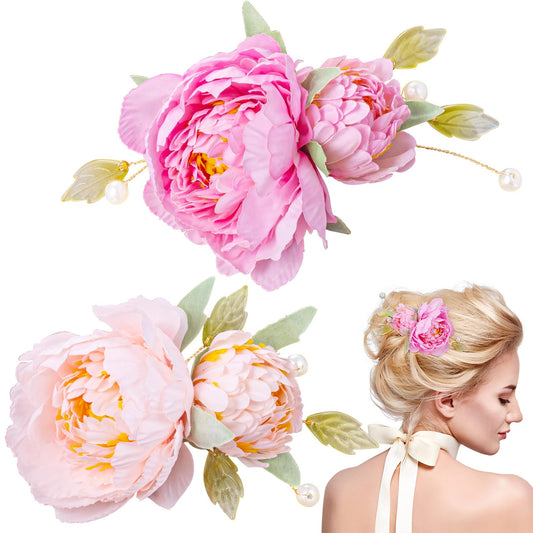 HINZIC 2pcs Silk Flower Hair Clips for Women, 2 in 1 Flower Brooch, Pearl Floral Hair Pins Barrettes for Women Girls Brides Party Wedding Decor Hair Beauty & Personal Care HINZIC