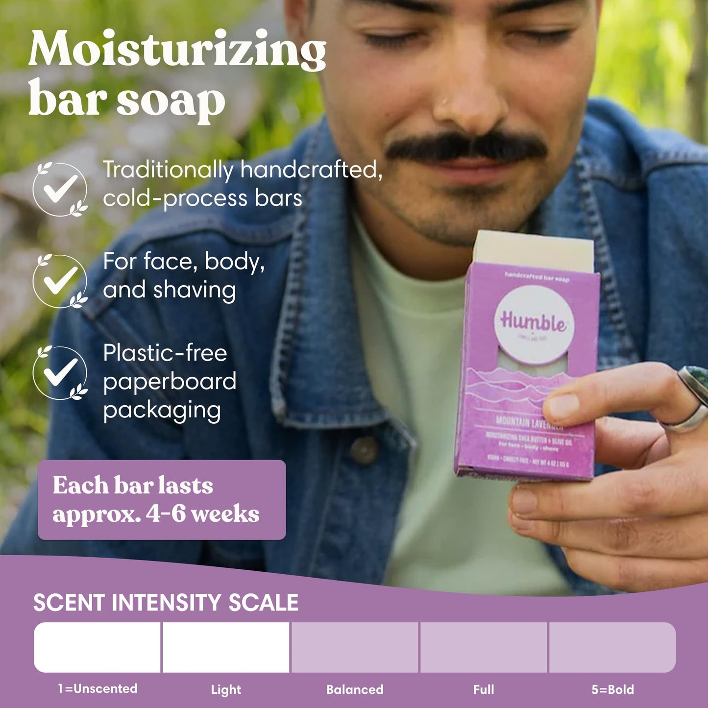 Humble Natural Bar Soap, Mountain Lavender - Cold Processed Face & Body Soap Bar with Essential Oils - Moisturizing Formula for Long-Lasting Beauty & Personal Care HUMBLE SIMPLE AND TRUE.