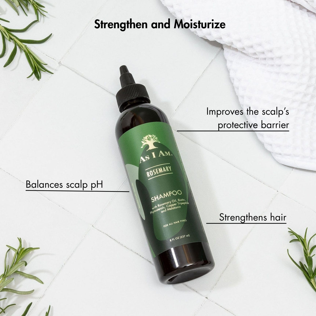 As I Am Rosemary Shampoo 8 oz - Scalp Treatment for Hair Density - with Biotin & Saw Palmetto