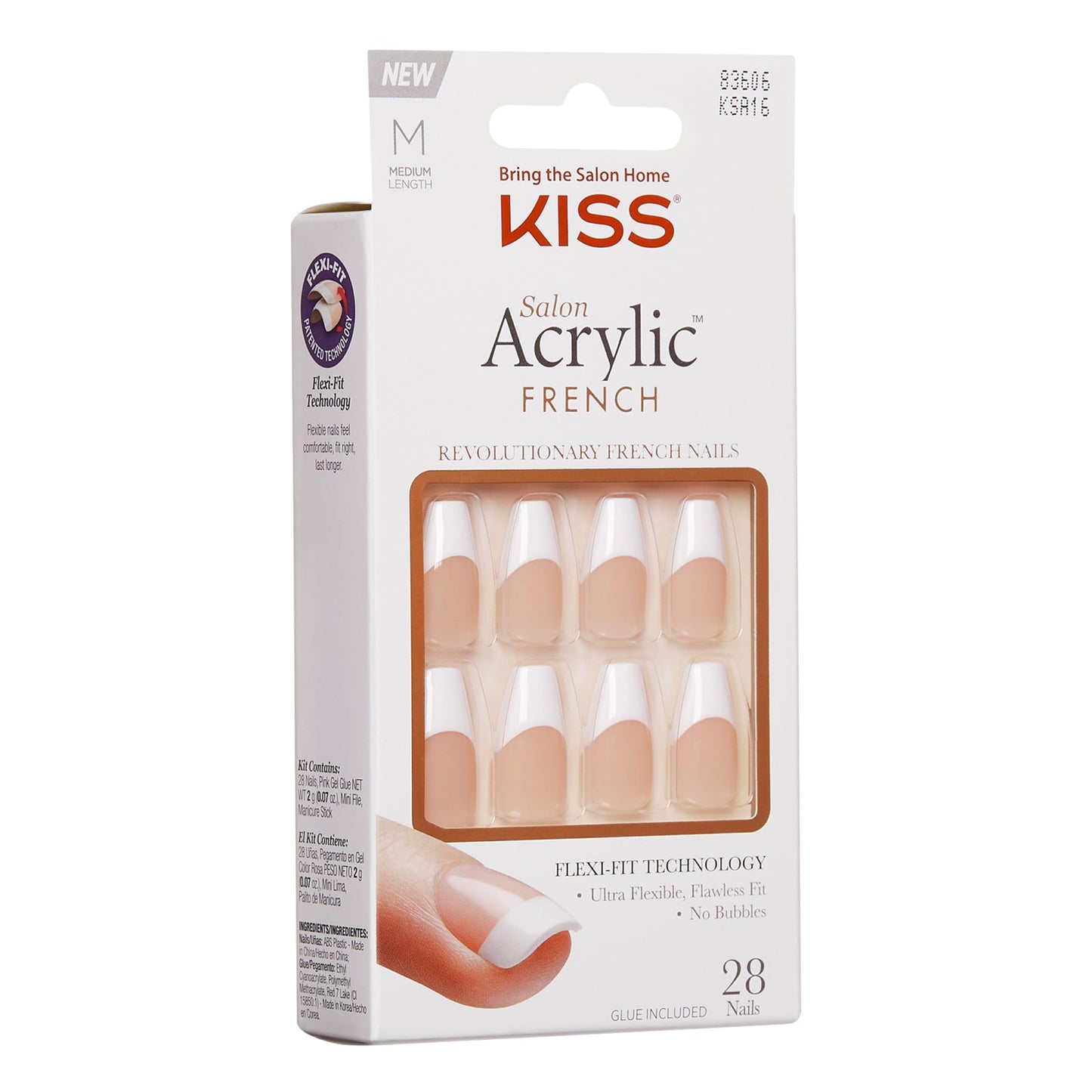 KISS Salon Acrylic French Nail Manicure Set, Medium Length, Square, “Je T'aime”, Nail Kit Includes Pink Gel Nail Glue (Net Wt. 2 g / 0.07oz.), Mini Beauty & Personal Care kiss new york