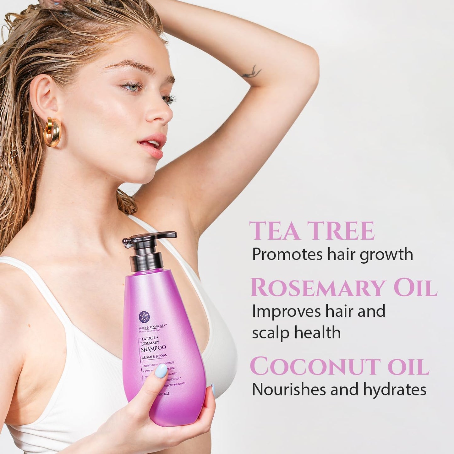 Tea Tree Oil Shampoo and Conditioner Set - Rosemary Oil Shampoo and Conditioner Hair Growth Shampoo for Women - Natural Shampoo for Thinning Hair Beauty & Personal Care Nuva Botanicals