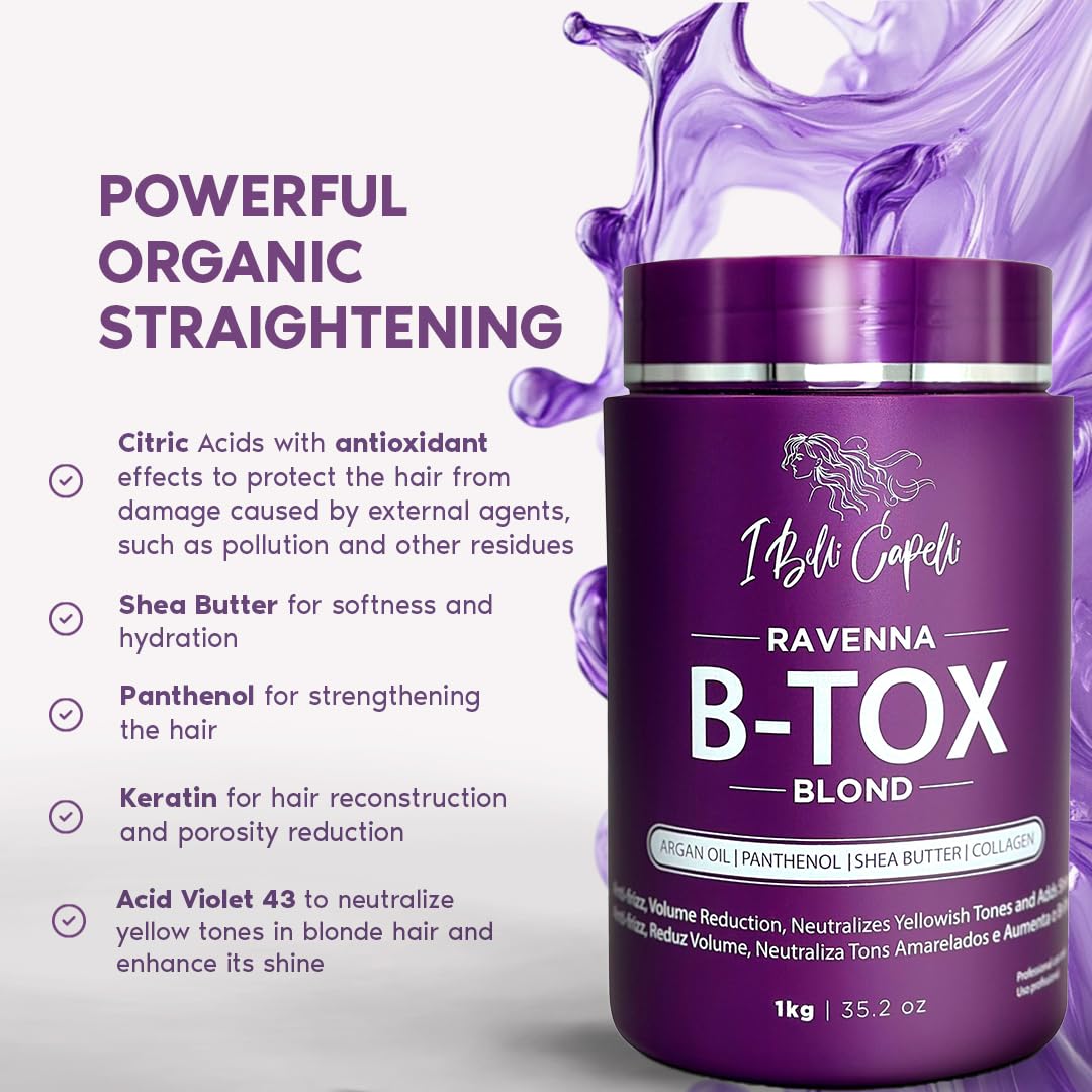 I Belli Capelli Ravenna Hair B-tox Treatment for Blond Hair, 35.2 oz (1kg) - Formaldehyde-Free, Anti-Frizz, Smoothing, Deep Hydrating and Moisturizing Beauty and Personal Care I Belli Capelli
