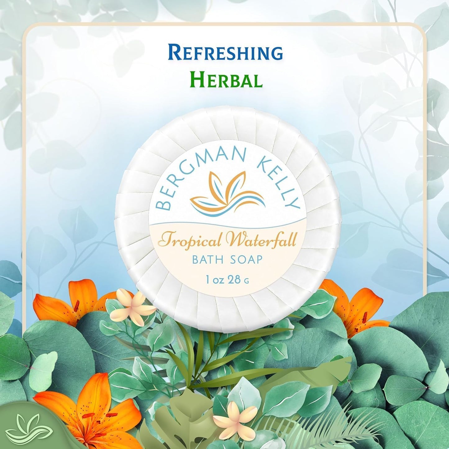 BERGMAN KELLY - Hotel Soap Bars in Bulk - Tropical Waterfall, 1 oz, 100 PK - Small Individually Wrapped Round Soap - Travel Size Mini Toiletries Beauty & Personal Care BERGMAN KELLY