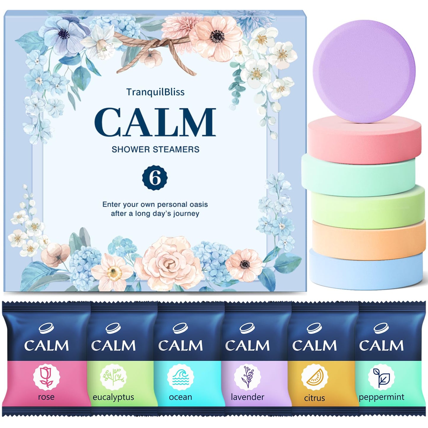 TranquilBliss Shower Steamers 6 Count, Shower Steamers with Natural Ingredients, 6 Different Scents & Individually Wrapped, Christmas and Birthday Beauty and Personal Care TranquilBliss