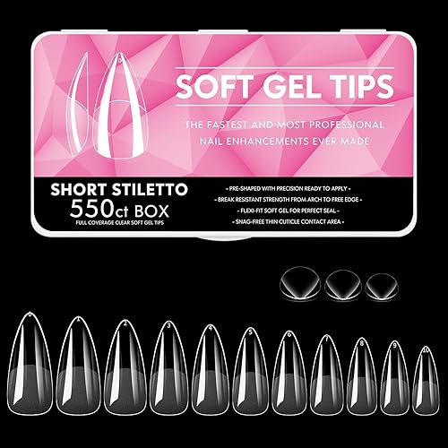Cycullinyt 550pcs Stiletto Soft Gel Nail Tips, 11 Sizes Long Stiletto Nails Full Cover Acrylic Press on False Nail Tips No Trace for Beginners Beauty & Personal Care Cycullinyt