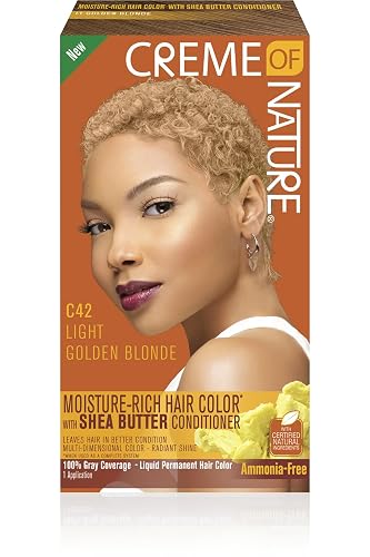 Moisture Rich Liquid Hair Color by Creme of Nature, C42 Light Golden Blonde, with Shea Butter Conditioner, 1 Application Beauty & Personal Care Creme of Nature