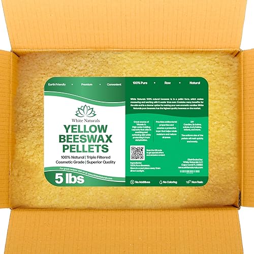 Yellow Beeswax Pellets 5lb, 100% Pure, Natural, Cosmetic Grade, Organic, Bees Wax Pastilles, Triple Filtered, Great For Candle Making, Soaps, Food Beauty & Personal Care White Naturals