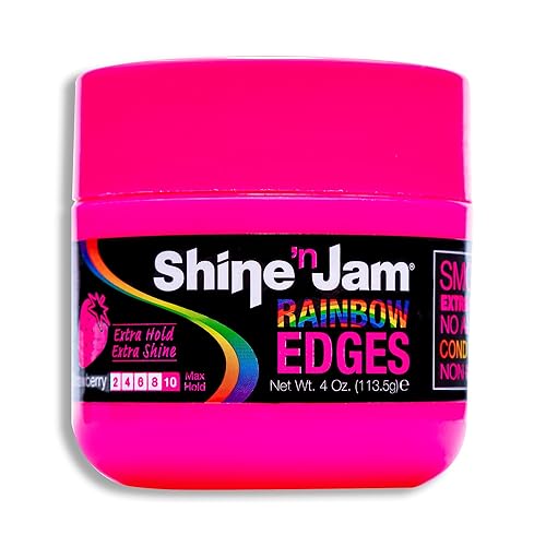 AmPro Shine-n-Jam Rainbow Edges - Strong Hold Curly Hair Gel for Women - Styling Gel for Women - Strengthens with Silk Protein - Strawberry - 4 oz Beauty & Personal Care AmPro
