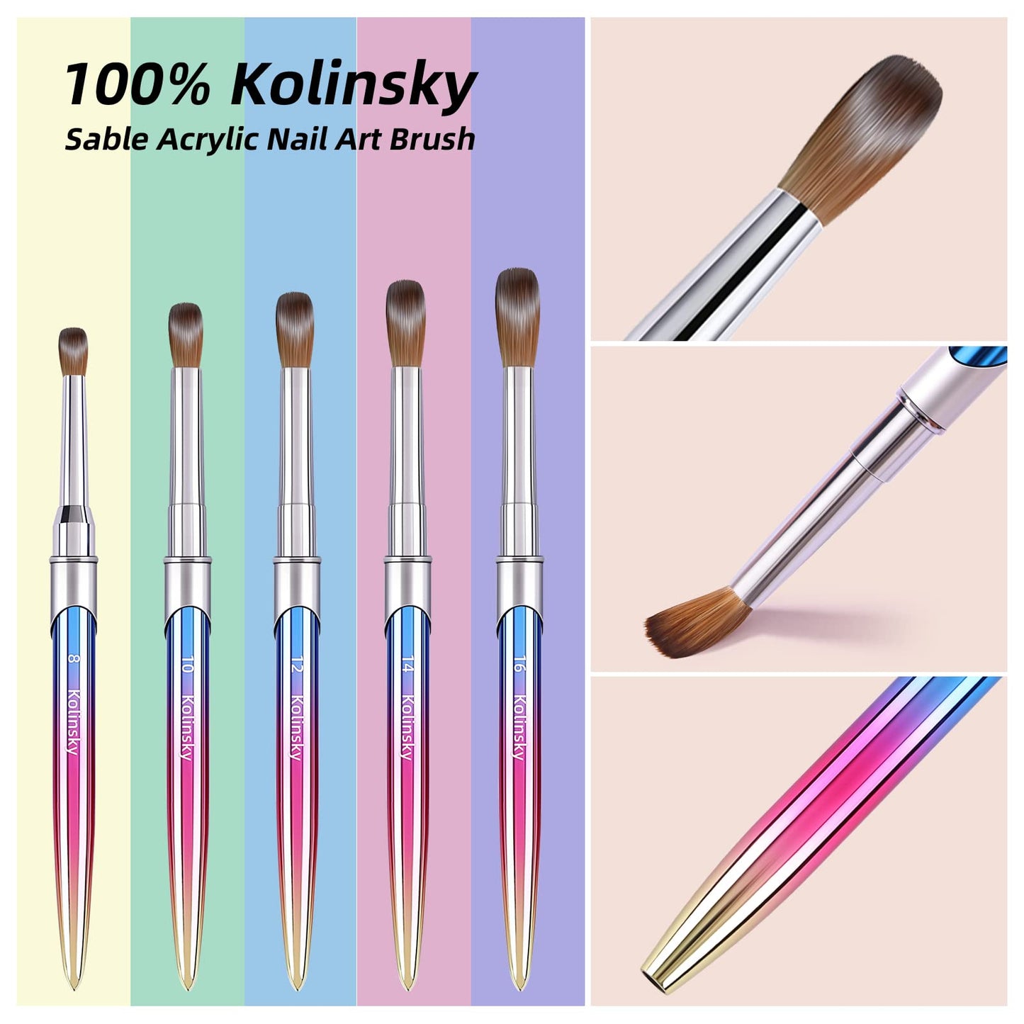 100% Kolinsky Acrylic Nail Brush,3D Pure Handmade Round Shape Size 12 Nail Brushes for Acrylic Application, Professional Nail Art Brush Manicure Beauty & Personal Care GSWOI