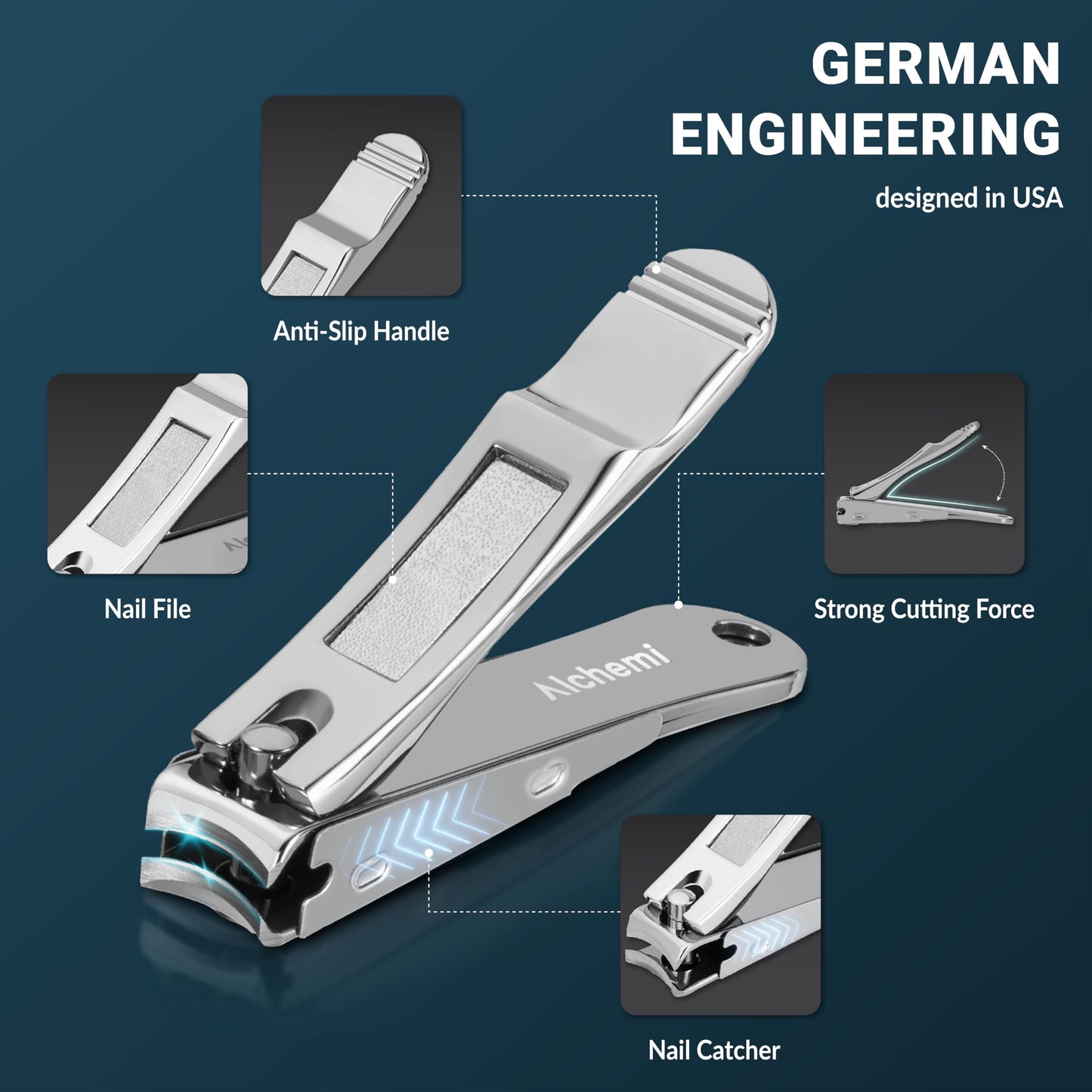 Alchemi Curved Blade Nail Clippers with Catcher, Surgical Sharp Fingernail & Toenail Clippers for Men Thick Nails, Heavy Duty No Splash Nail Cutters Beauty & Personal Care GPG2
