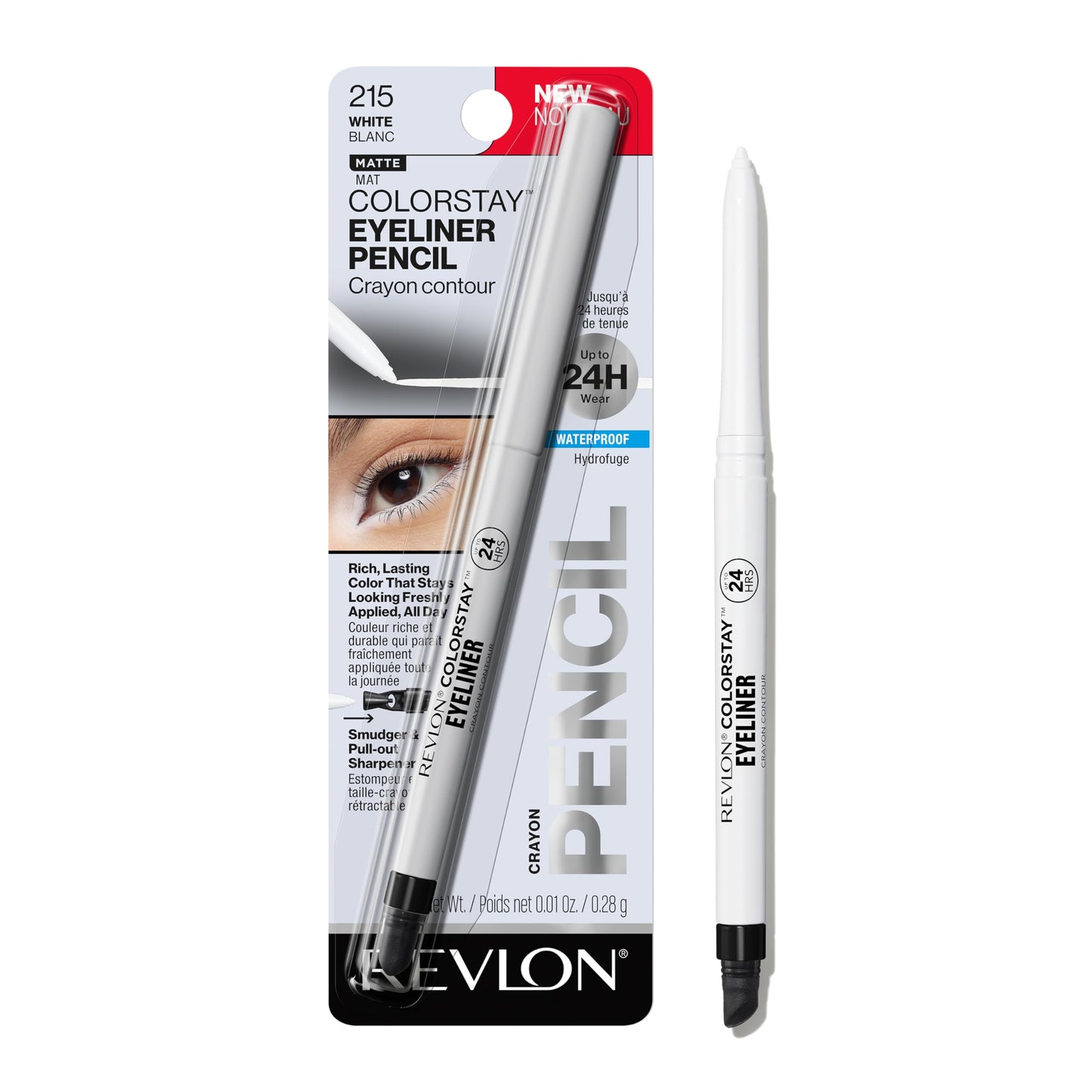 REVLON ColorStay Pencil Waterproof Eyeliner, Smudge-Proof, Eye Makeup with Built-In Sharpener, 215 White, 0.01 oz Beauty & Personal Care REVLON