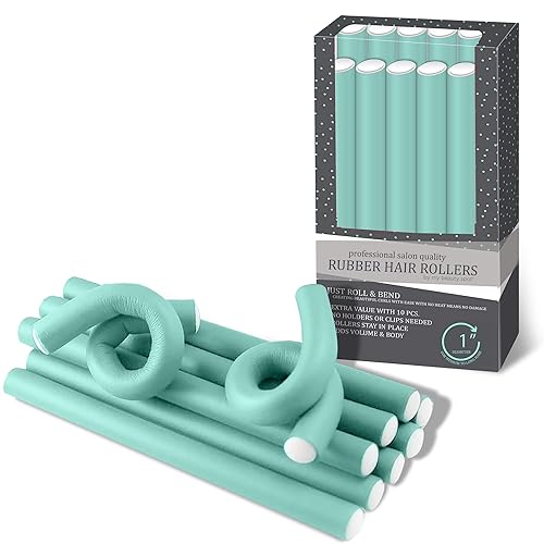 My Beauty Spot Flexi Rods Foam Hair Rollers 1" Diameter Professional Salon Quality 10 Pcs Rubber Hair Rollers for Long, Medium and Short Hair (Blue) Beauty & Personal Care My Beauty Spot