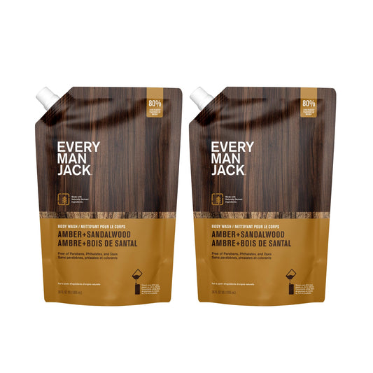 Every Man Jack Amber + Sandalwood Mens Body Wash Refill Starter Pouch - Cleanse, Nourish, and Hydrate Skin - Naturally Derived Ingredients - Paraben Beauty & Personal Care Every Man Jack