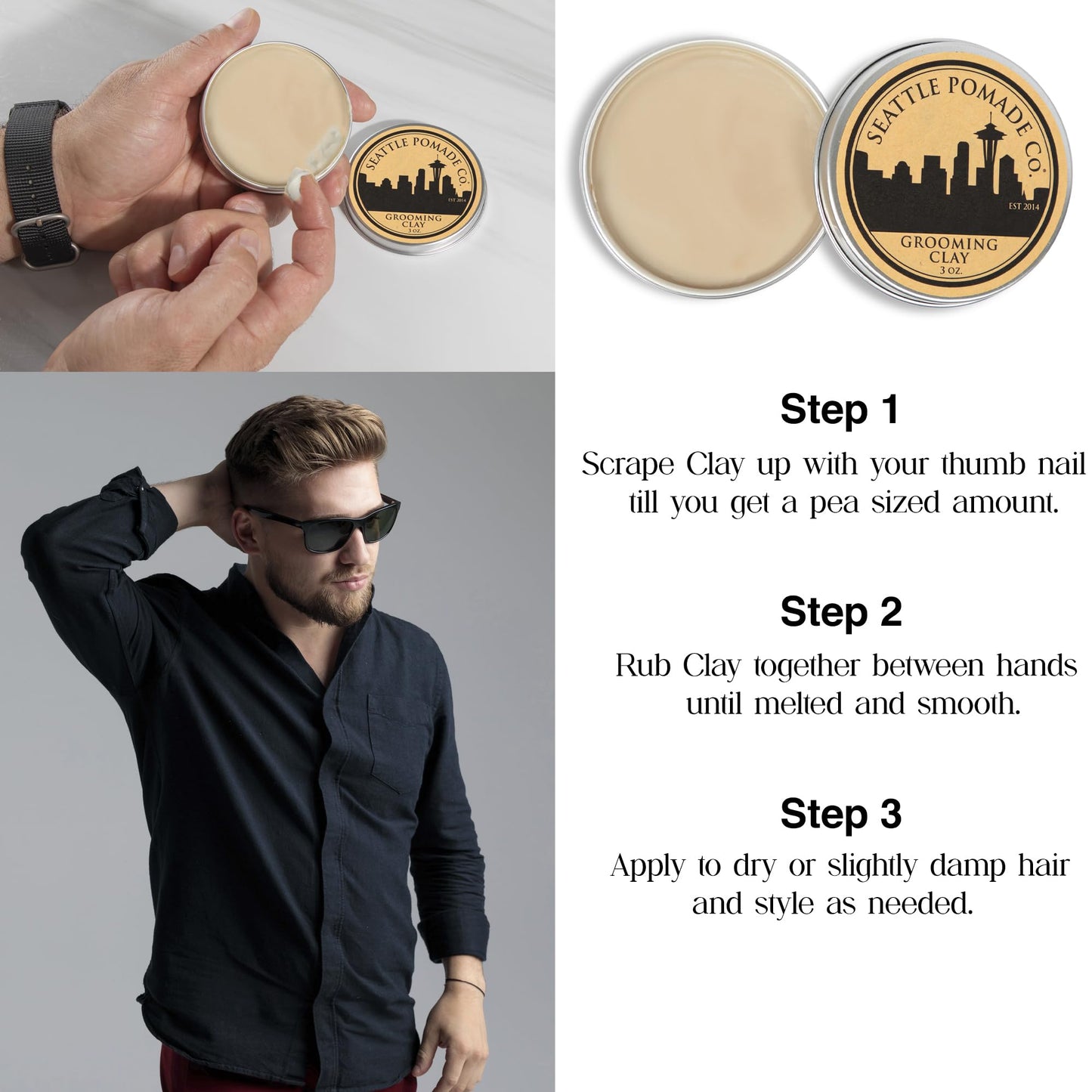 Seattle Pomade Co. Grooming Clay for Hair - USDA Certified, With Organic Essential Oils, Beeswax Based. Made with organic materials from around the Beauty & Personal Care SEATTLE POMADE CO. EST 2014 HANDMADE IN SEATTLE, WA POMADE