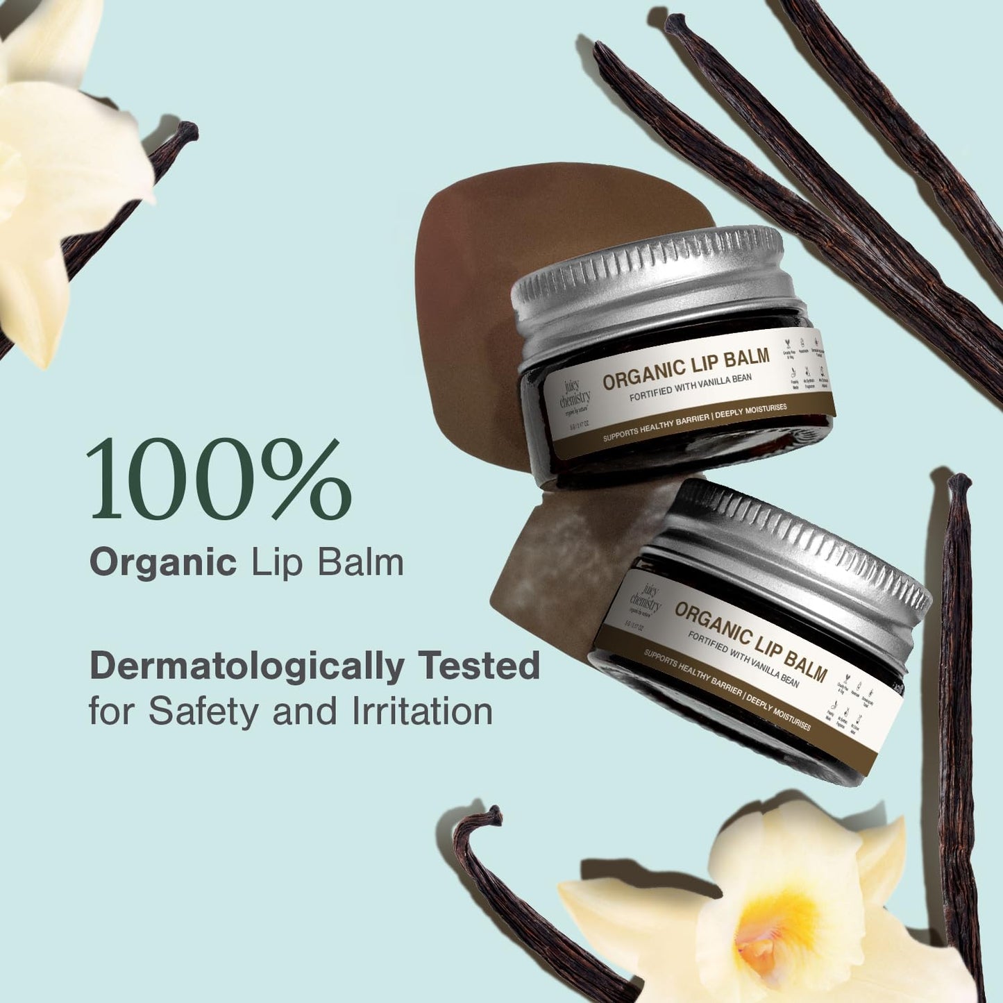 Juicy Chemistry Vanilla Bean Organic Lip Balm, 5 g - Enriched with Delicate, Dreamy, Vanilla Beans, Cocoa Butter, Jojoba & Argan Oil to Smooth Beauty and Personal Care Juicy Chemistry