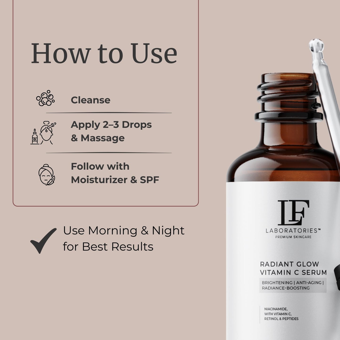 LF Laboratories Radiant Glow Vitamin C Serum with Retinol, Peptides, Niacinamide & Hyaluronic Acid - Brightening & Anti-Aging Face Serum for Dark Beauty & Personal Care LF Laboratories