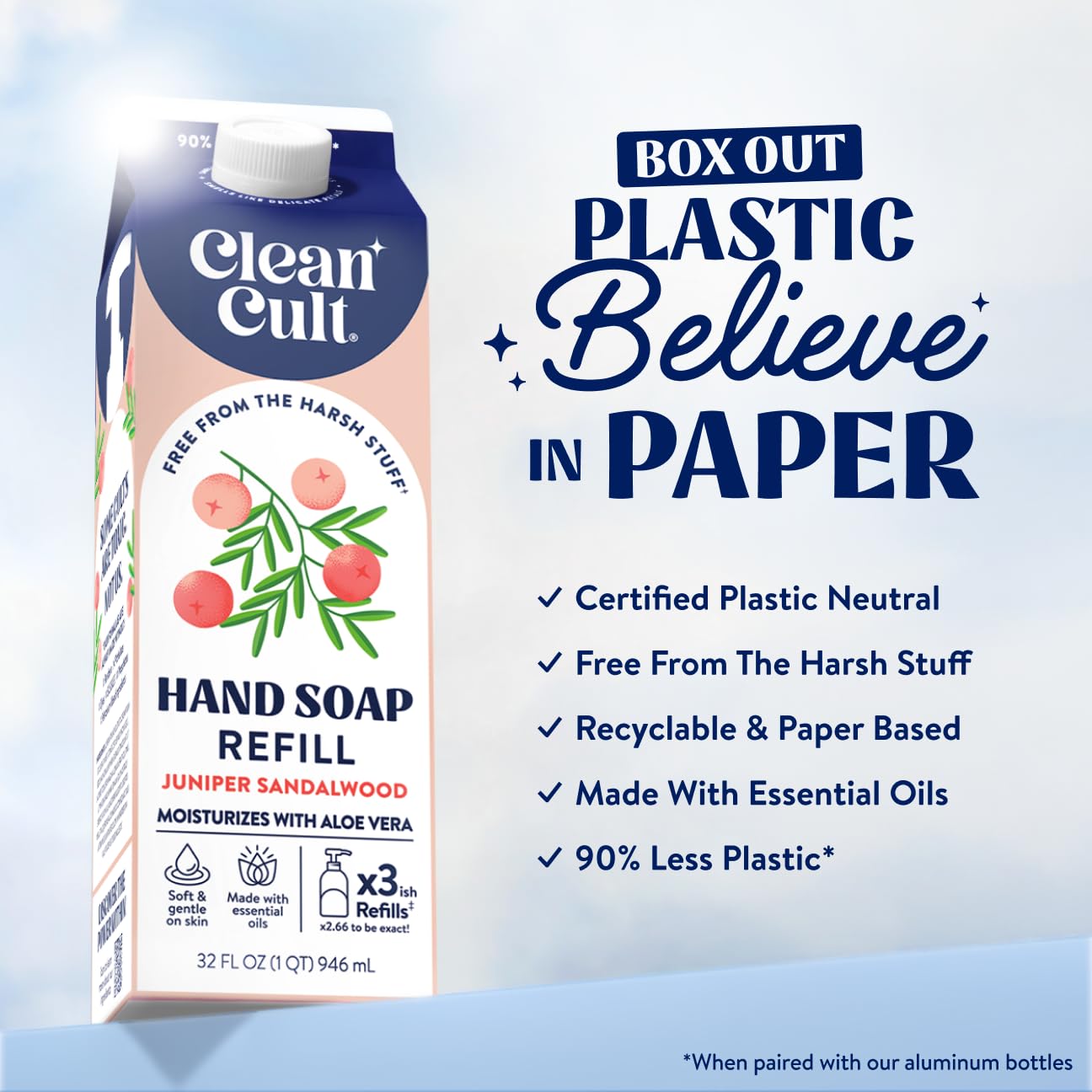 Cleancult Liquid Hand Soap Refill - Juniper Sandalwood - Moisturizes Dry & Sensitive Skin - Made with Aloe Vera & Essential Oils - Eco Friendly Beauty & Personal Care Cleancult