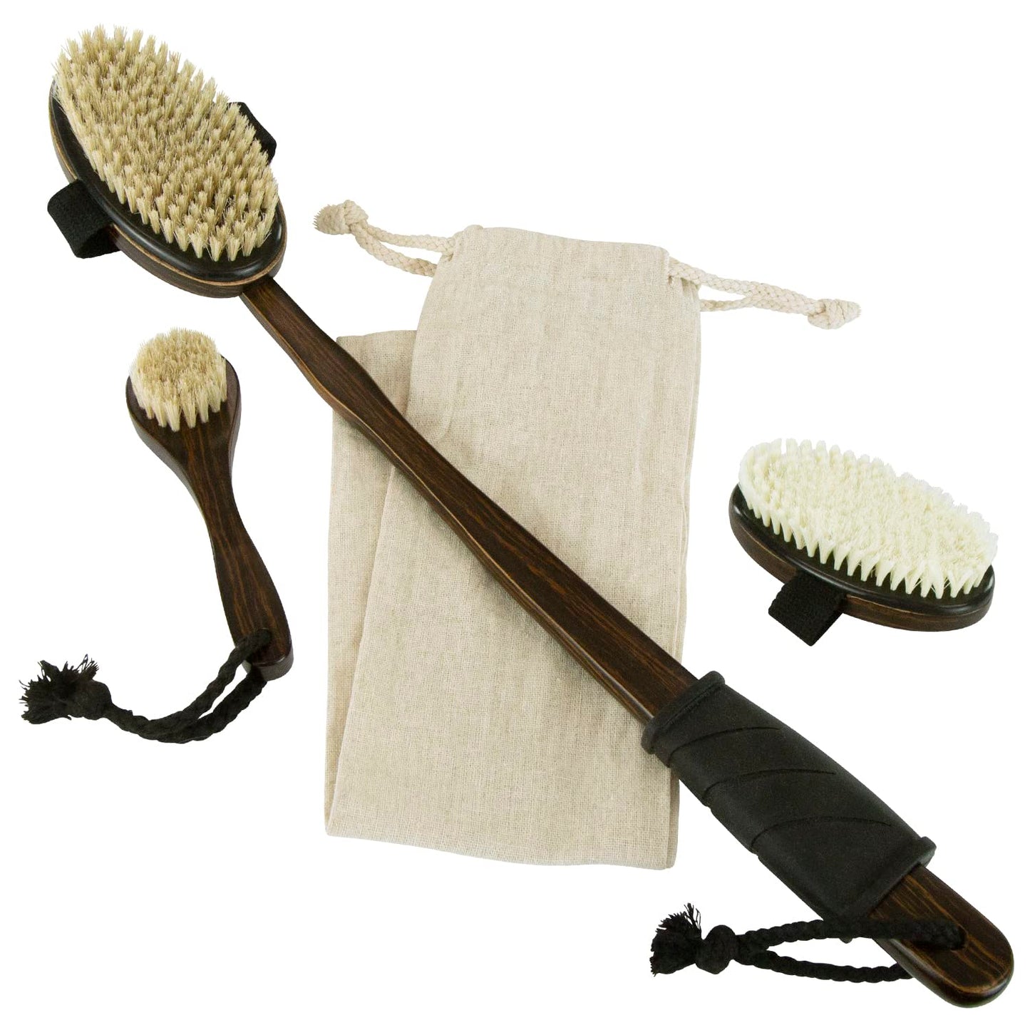 Vive Dry Brush Set for Lymphatic Drainage (3 Pieces) - Brushing Scrubber for Exfoliating, Body Cellulite and Skin Massage - 100% Natural Boar Hair Beauty & Personal Care Vive