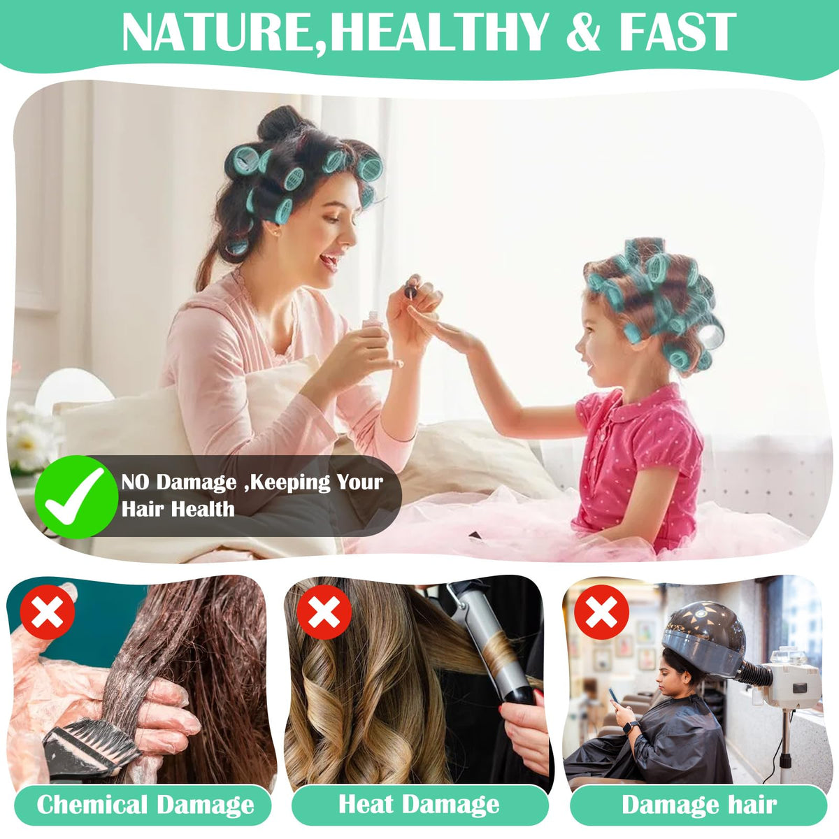 12 Piece Hair Roller Set with Clips, Self Grip Hair Rollers Hair Curler for Long Medium Short Hair, Random Color (5.5cm)