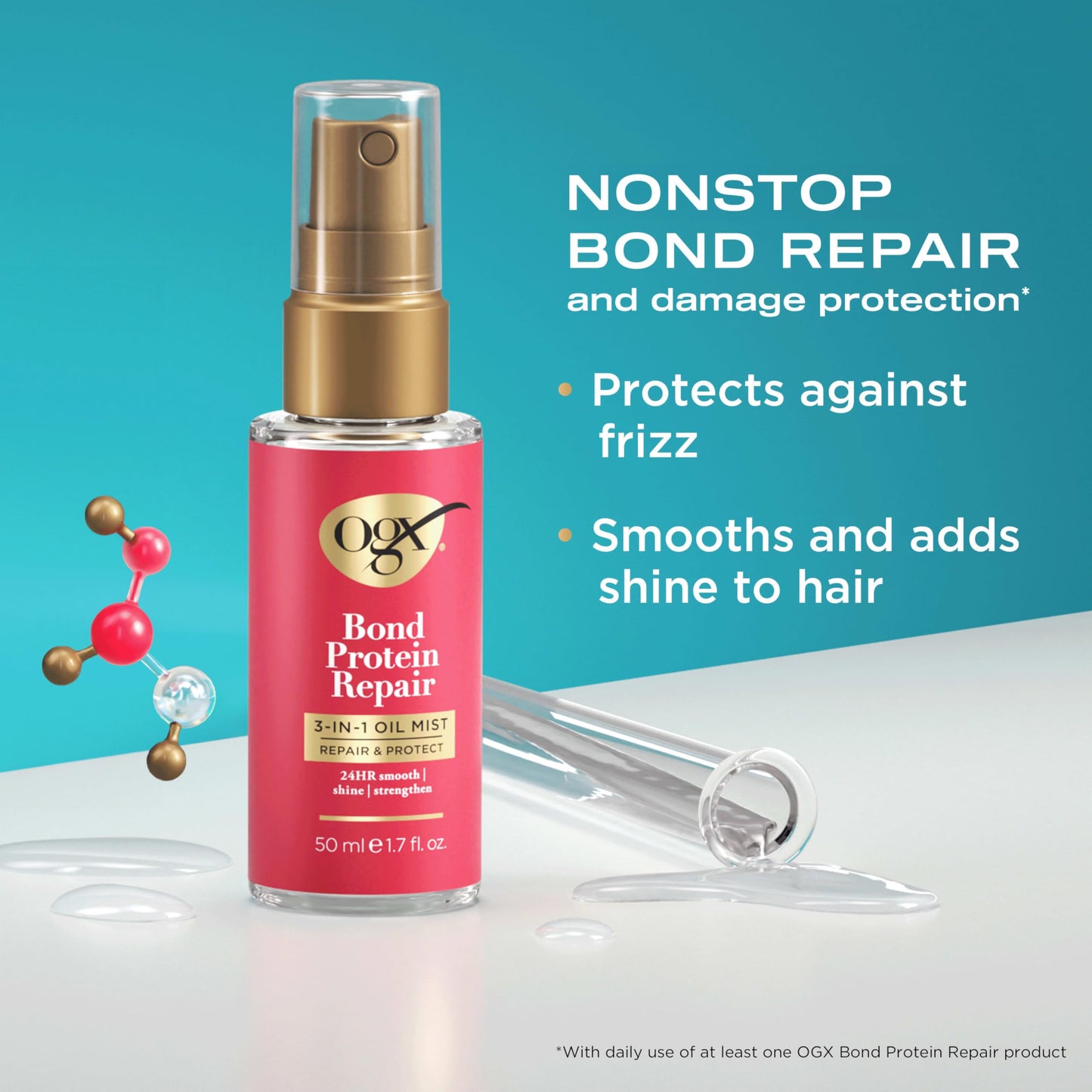 OGX Repair & Protect Bond Protein Repair 3-in-1 Oil Mist, Hair Oil Protects Dry, Damaged Hair Against Frizz, Strengthens & Maintains Shine, Hair Mist Beauty & Personal Care OGX
