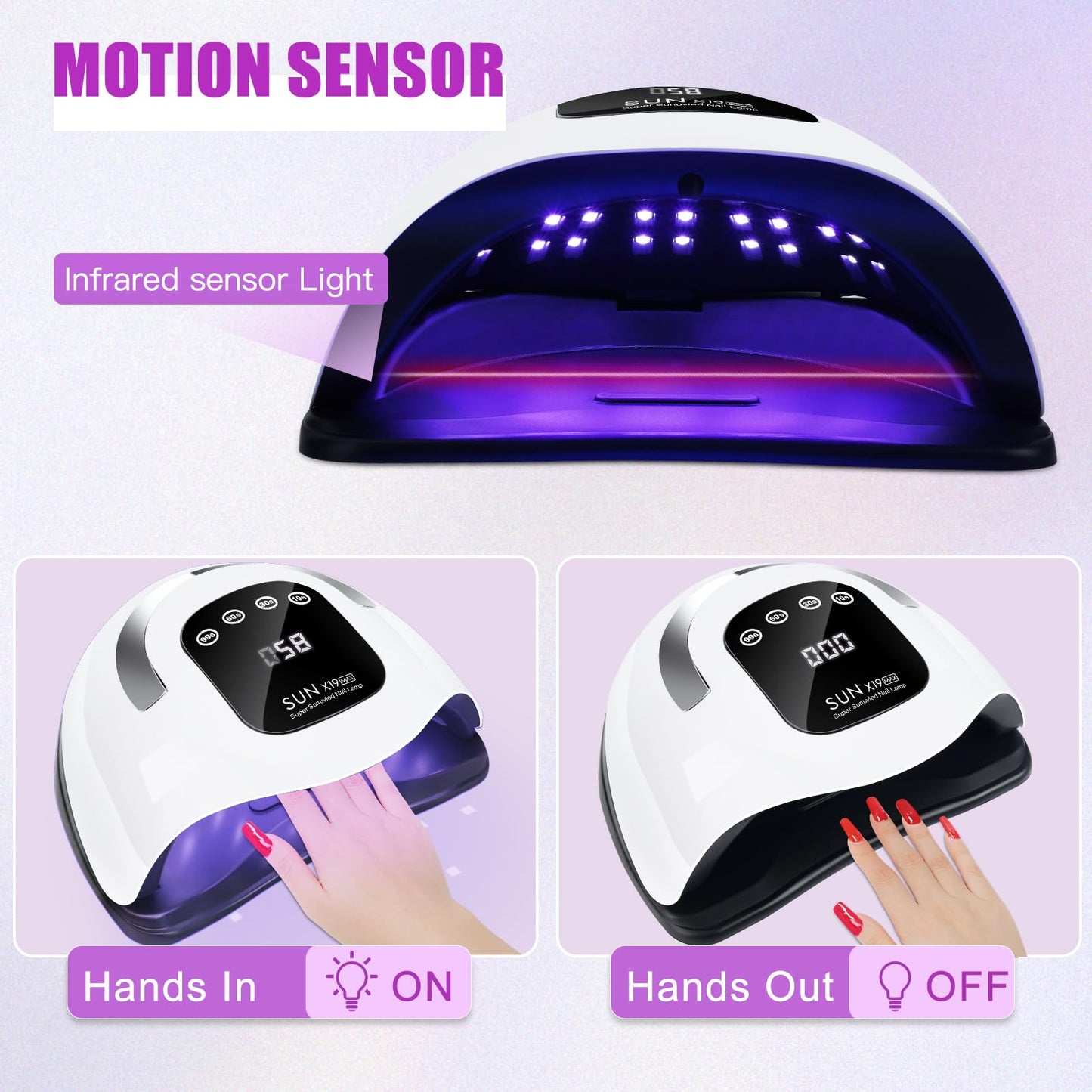 Wisdompark 320W UV LED Nail Lamp, Nail Dryer for Gel Polish with 72Pcs Lamp Beads and Automatic Sensor/4 Timer Setting Professional Nail Art Tools Beauty and Personal Care Wisdompark