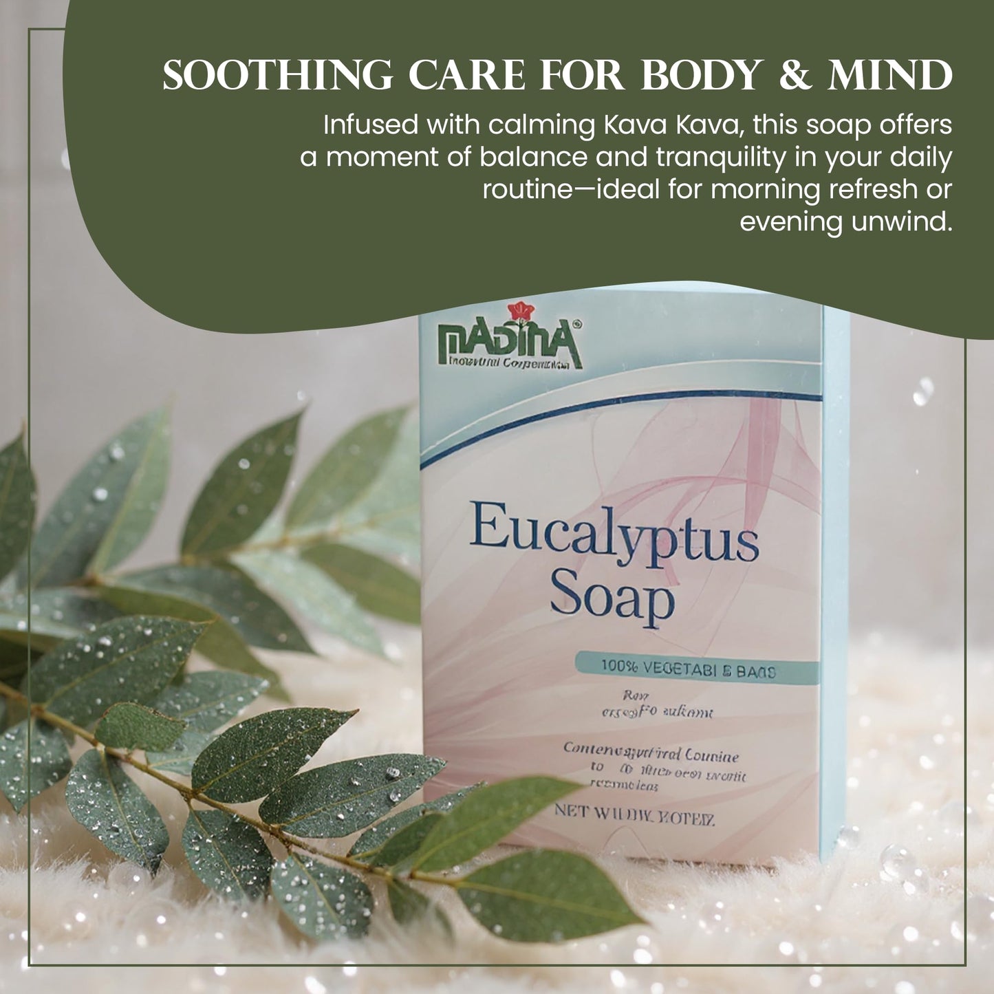 Madina Eucalyptus Soap Bar - Moisturizing, Invigorating, 100% Vegetable-Based, Cocoa Butter, Kava Kava Extract, Gentle Cleanser for Face & Body, 6 Beauty & Personal Care Madina