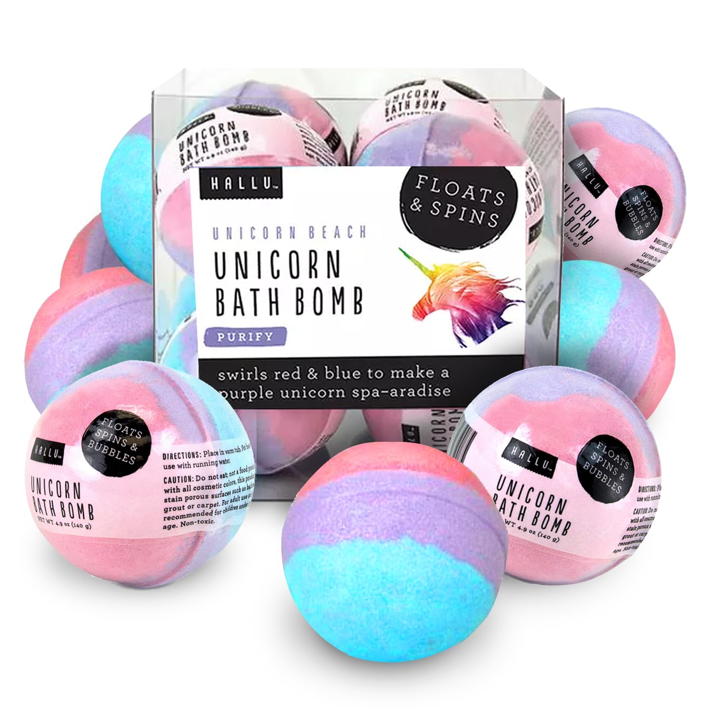 Hallu Unicorn Large Bath Bomb, Mango Peach and Vanilla Scent, 140 g, Pack of 8 Beauty and Personal Care hallu