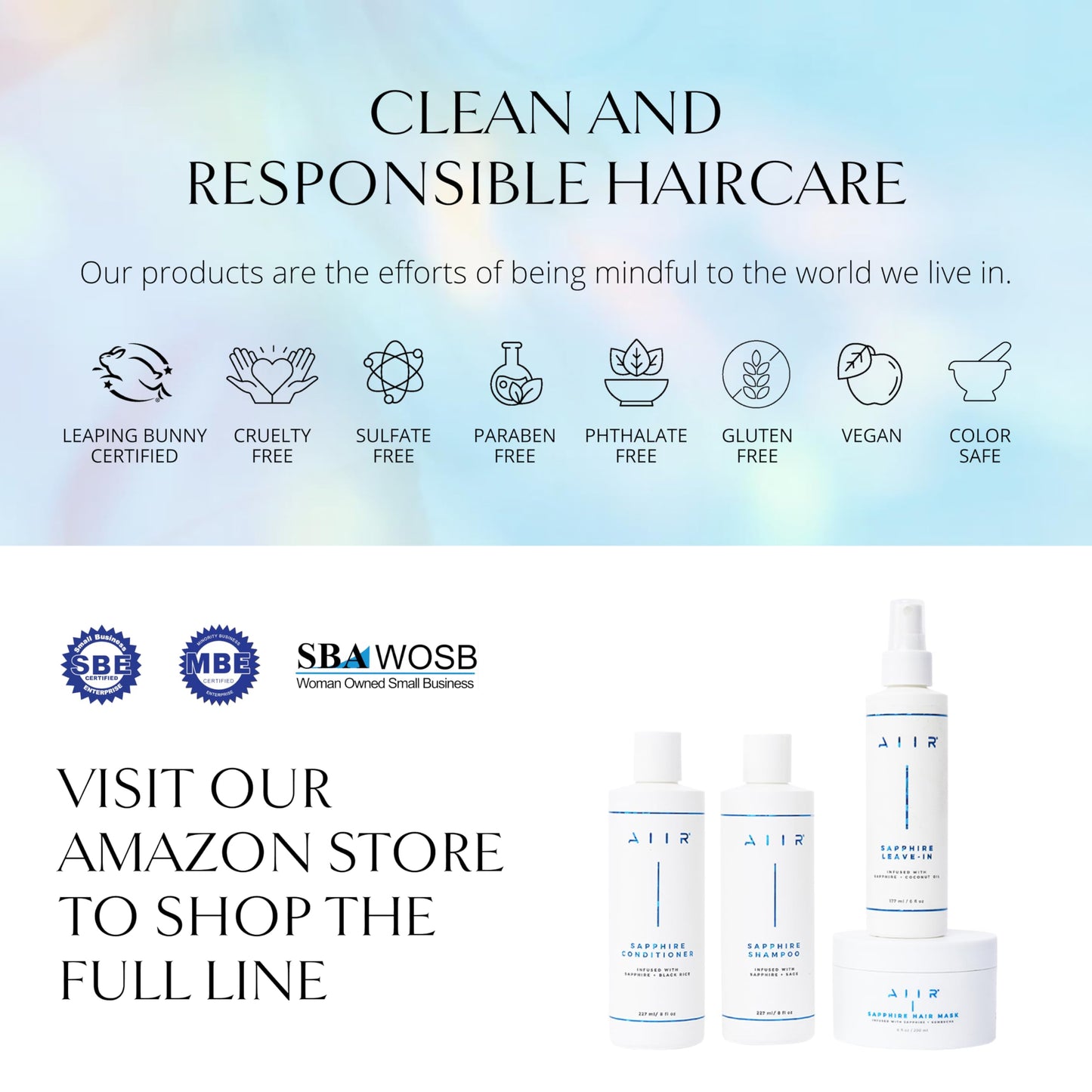 AIIR Sapphire Bundle - Sapphire Infused Shampoo, Conditioner & Leave-In Conditioner Set - Strengthen Damaged Hair, Frizz Control, Heat Protectant Beauty & Personal Care AIIR