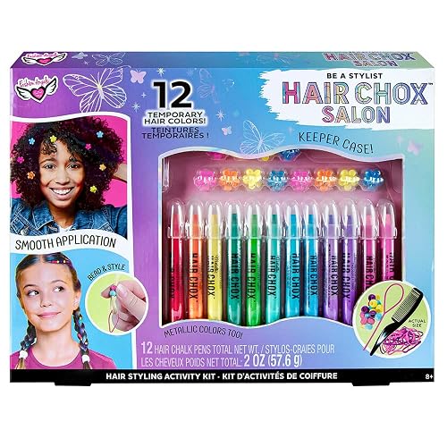 Fashion Angels Be a Stylist Hair Chox Salon Activity Kit - 12 Temporary Hair Chalk Pens, Yellow,Orange,Blue,Green,Pink,Red,Purple (12957) Beauty & Personal Care Fashion Angels