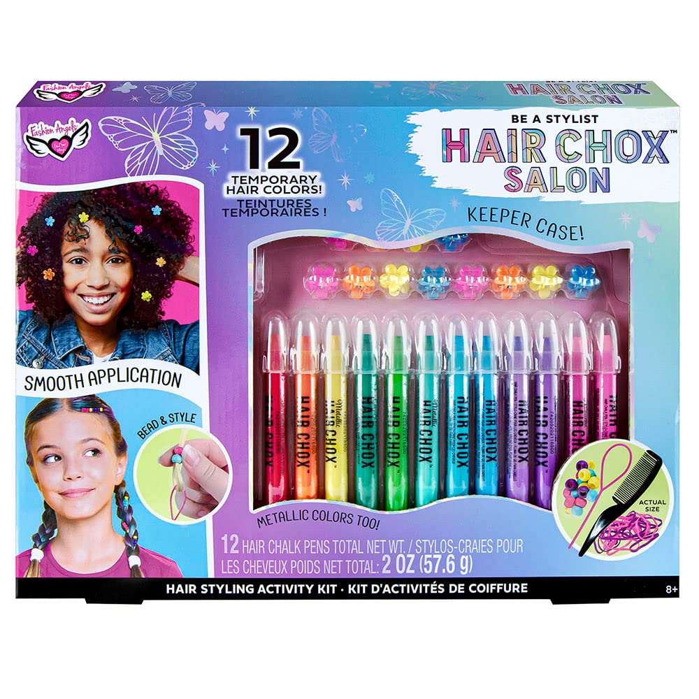 Fashion Angels Be a Stylist Hair Chox Salon Activity Kit - 12 Temporary Hair Chalk Pens, Yellow,Orange,Blue,Green,Pink,Red,Purple (12957) Beauty & Personal Care Fashion Angels