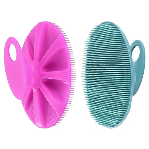 INNERNEED Food-Grade Soft Silicone Body Cleansing Brush Shower Scrubber, Gentle Exfoliating and Massage for All Kinds of Skin (Purple+Dark Green) Beauty & Personal Care INNERNEED