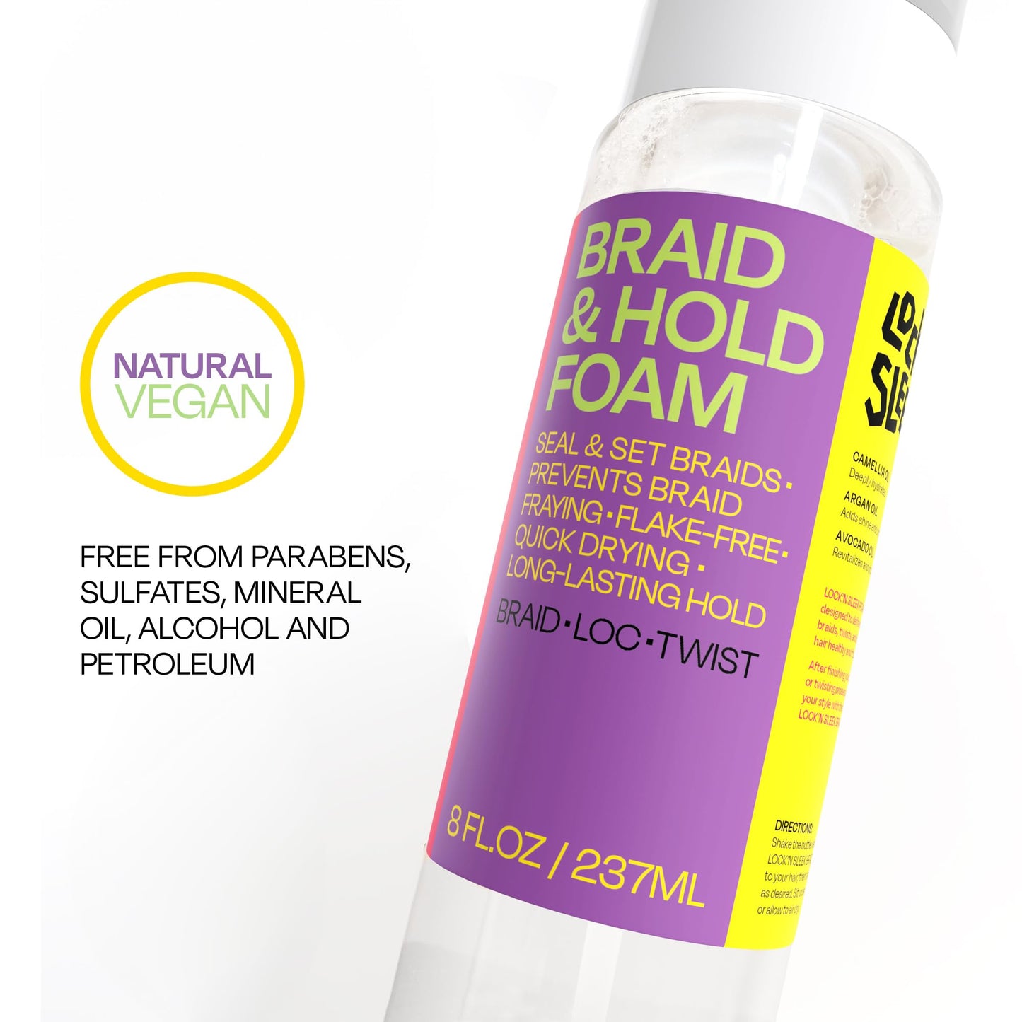 LOCK'N SLEEK Braid Foam for braiding, Twists and Locs, No Frizz with Shine, Fast Drying, Light Weight Mousse, 8 Oz Beauty & Personal Care LOCK'N SLEEK